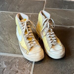 Nike Women's Yellow and White High-Top Sneakers